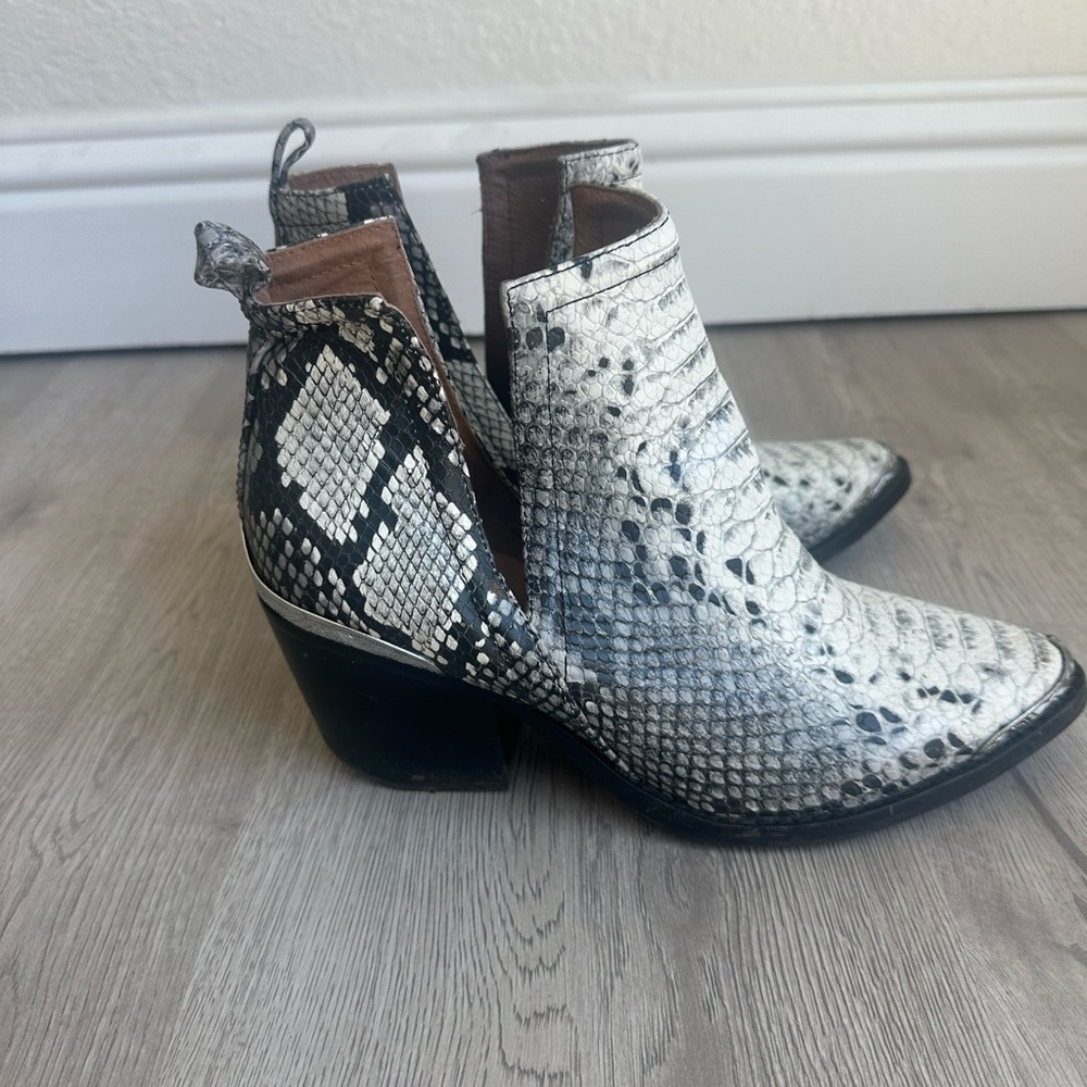 Jeffrey Campbell Black & White Snake-Print Cutout Ankle Booties